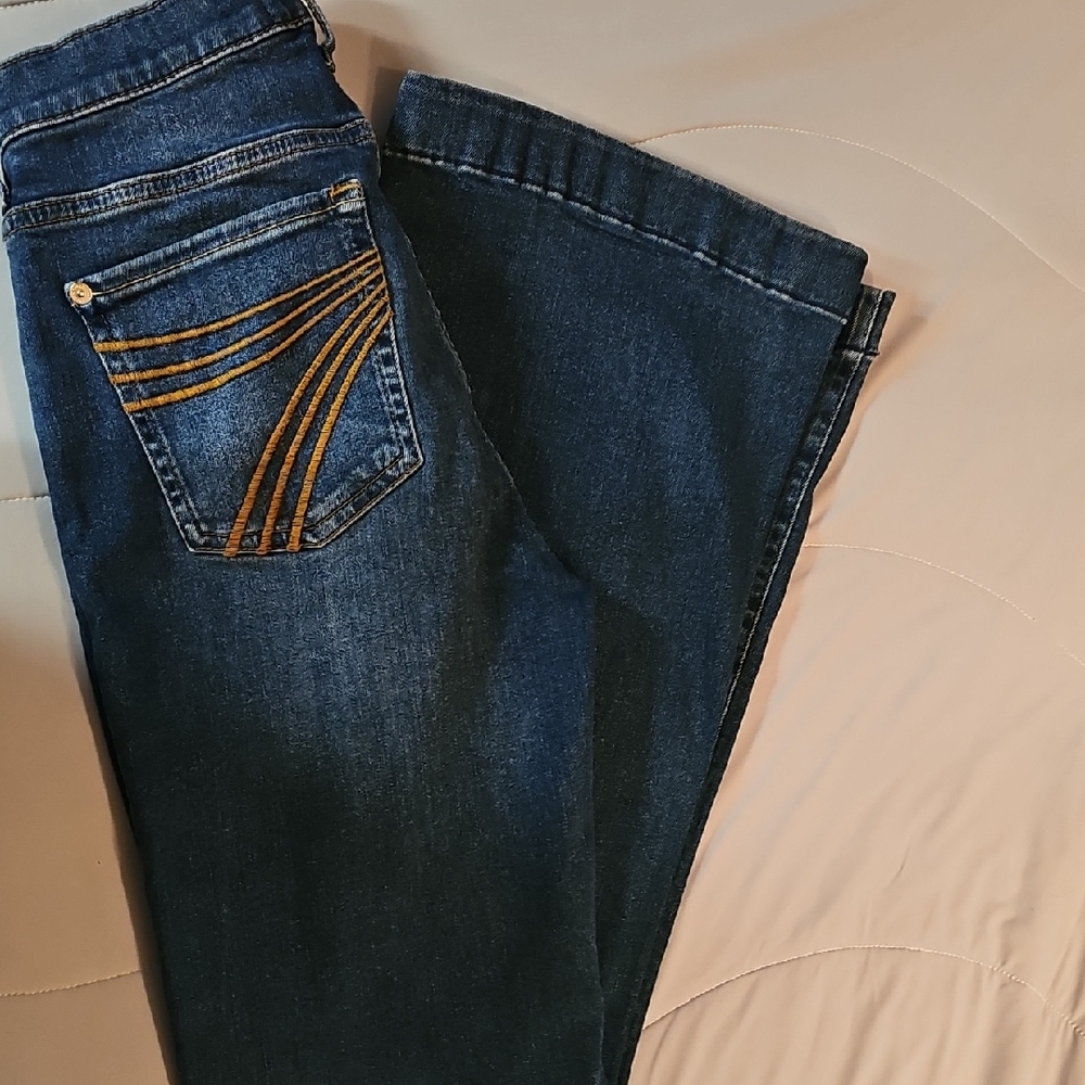 7 For All Mankind Dark Blue Bootcut Jeans with Contrasting Pocket Stitch